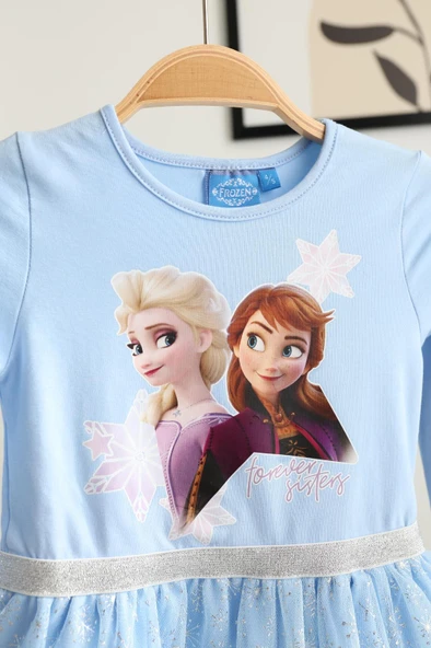 Kız Çocuk Frozen Elsa Anna Desenli Tütü Etekli Elbise - Resim 8