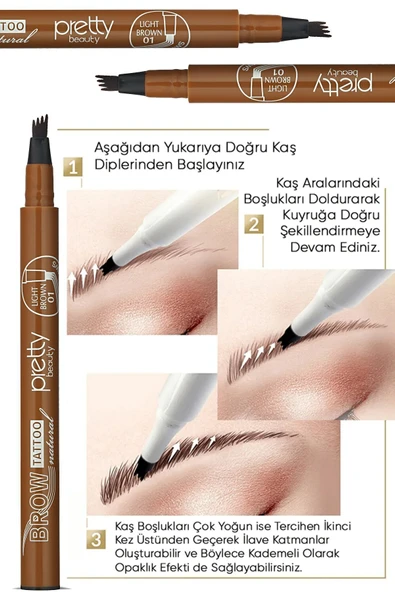 Pretty Kaş Kalemi 01 - Açık Kahve Tattoo Suya Dayanıklı Likit Pencıl - 3