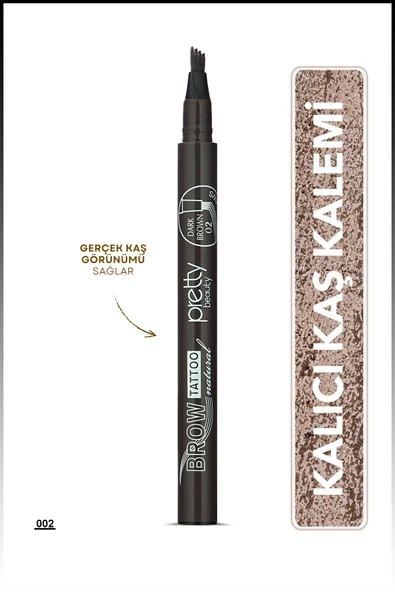 Pretty Kaş Kalemi 02 - Grimsi Kahve Tattoo Suya Dayanıklı Likit Pencıl - 2