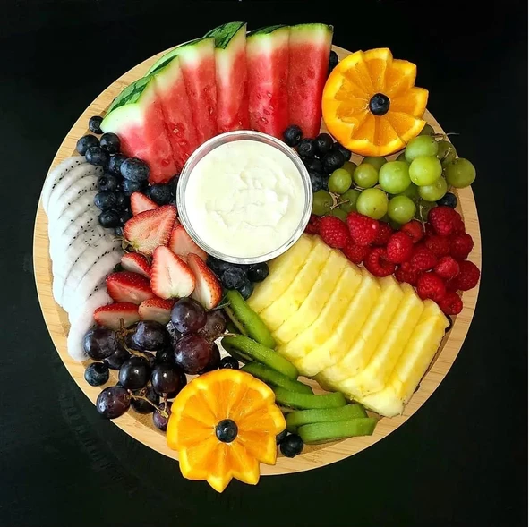 Lüx Yuvarlak Servis Tepsi 30 * 30cm, Ahşap Sunumluk & Çerezlik Yuvarlak Sunum Tabağı - 2