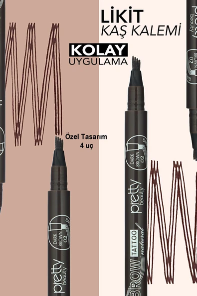 Pretty Kaş Kalemi 02 - Grimsi Kahve Tattoo Suya Dayanıklı Likit Pencıl