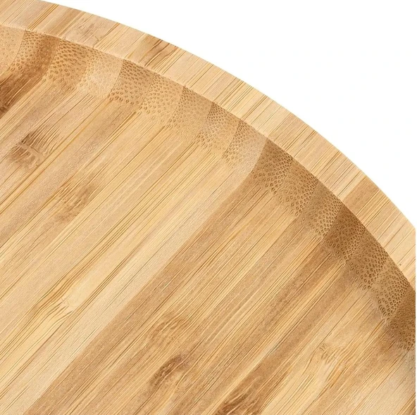 Lüx Yuvarlak Servis Tepsi 30 * 30cm, Ahşap Sunumluk & Çerezlik Yuvarlak Sunum Tabağı - 4