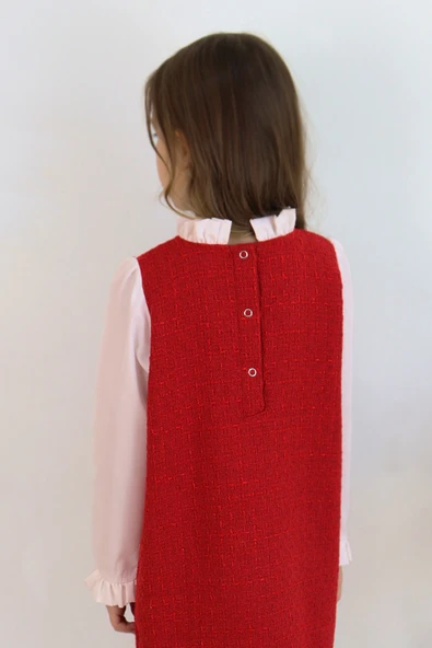 Kız Çocuk Vanessa Broş Detaylı Tüvit Kırmızıı Uzun Kollu Yılbaşı Elbisesi ELB-0082.2 - Resim 7