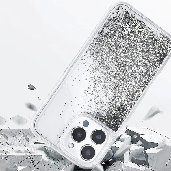 Apple iPhone 16 Pro Max Kılıf Sıvılı Simli Şeffaf Arka Yüzey Redclick Keto Silikon Kapak - 5