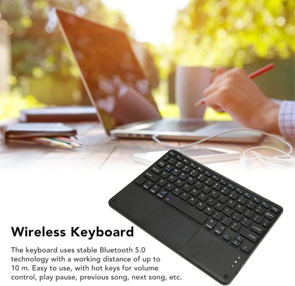 Xiaomi Redmi Pad Pro 12" Uyumlu Kablosuz Bluetooth Şarjlı TouchPad'li Klavye - Siyah - 4