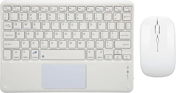 Oteeto Tab12 Pro 10.1" Uyumlu Bluetooth Şarjlı TouchPad'li Klavye Mouse Set - Beyaz