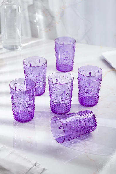 Akrilik Mor 6'lı Kısa Bardak & Su Meşrubat Kahve Yanı Bardağı 400 ml ( Cam Değildir ) - 2