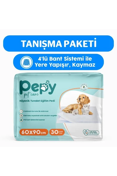 PEPY Hijyenik Yapışkanlı Tuvalet Eğitim Pedi Köpek / Kedi Çiş Pedi 30 Adet