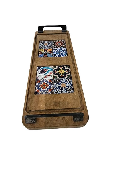 Zühre Çini Mia-karma Ahşap Fırınlanmış Kuru Kayın Çinili Sunum Tepsisi 14*40 Cm - 5