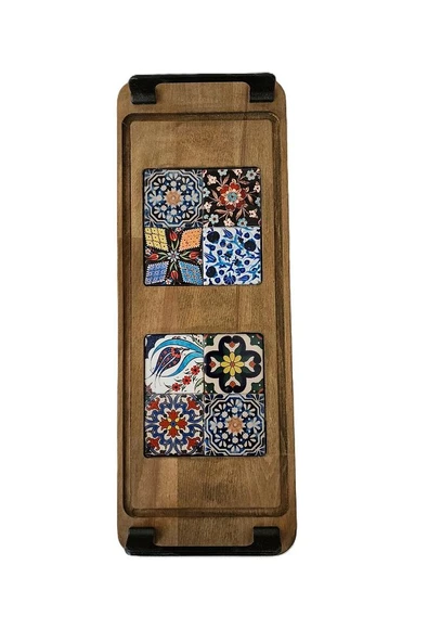 Zühre Çini Mia-karma Ahşap Fırınlanmış Kuru Kayın Çinili Sunum Tepsisi 14*40 Cm - 6