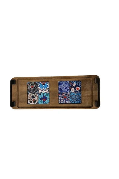 Zühre Çini Mia-karma Ahşap Fırınlanmış Kuru Kayın Çinili Sunum Tepsisi 14*40 Cm - 7
