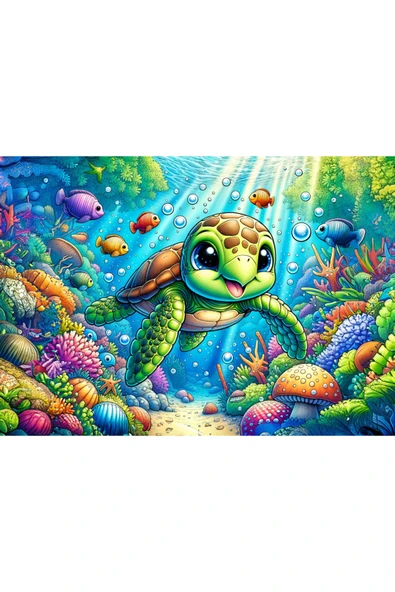 Art Puzzle Art Çocuk Sevimli Deniz Kaplumbağası 25 Parça Puzzle - 2