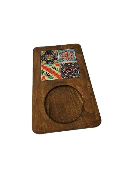 Zümrüt Çini Mia-KARMA Ahşap Fırınlanmış Kuru Kayın Çinili Sunum Tepsisi 14*23 Cm - 2