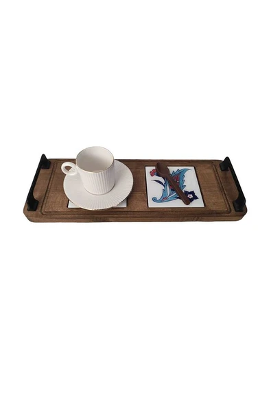 Zümrüt Çini Mia-KARMA Ahşap Fırınlanmış Kuru Kayın Çinili Sunum Tepsisi 14*23 Cm - 11