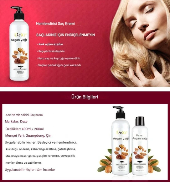 DEXE Argan Oil from MOROCCO 400 ml Moisture Conditioner Argan Yağı Nemlendirici Saç Kremi - 4