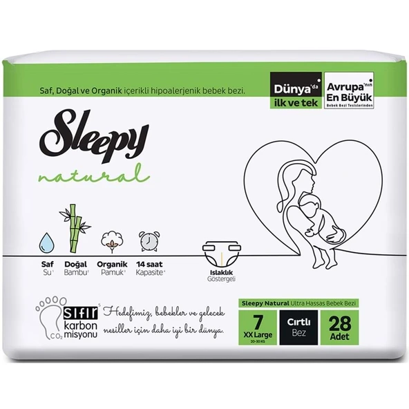 Sleepy Bebek Bezi Natural Beden:7 (20-30Kg) XX Large 252 Adet (9PK*28) - Resim 8