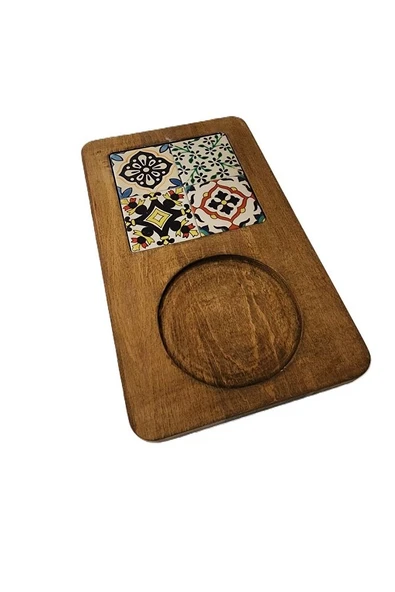 Zümrüt Çini Mia-KARMA Ahşap Fırınlanmış Kuru Kayın Çinili Sunum Tepsisi 14*23 Cm - 7
