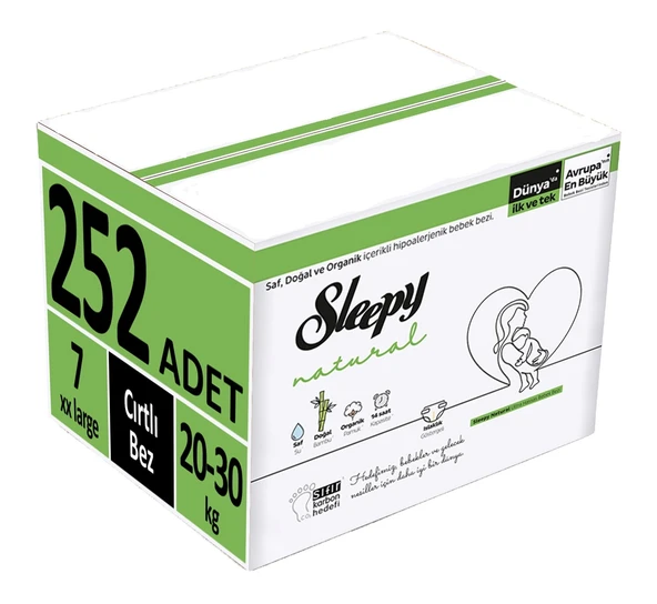 Sleepy Bebek Bezi Natural Beden:7 (20-30Kg) XX Large 252 Adet (9PK*28)