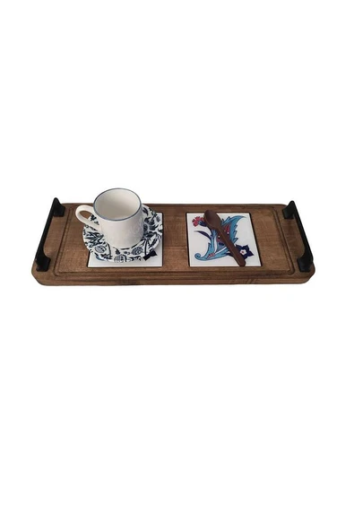 Zümrüt Çini Mia-KARMA Ahşap Fırınlanmış Kuru Kayın Çinili Sunum Tepsisi 14*23 Cm - 10