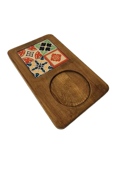 Zümrüt Çini Mia-KARMA Ahşap Fırınlanmış Kuru Kayın Çinili Sunum Tepsisi 14*23 Cm - 5