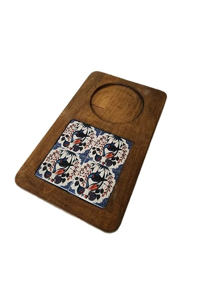 Zümrüt Çini Mia-KARMA Ahşap Fırınlanmış Kuru Kayın Çinili Sunum Tepsisi 14*23 Cm - 8