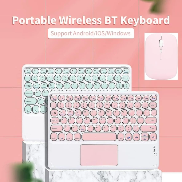 Inovio Evo Tab 7 Pro 7" Uyumlu Bluetooth Şarjlı TouchPad'li Klavye Mouse Seti - Pembe - Resim 2