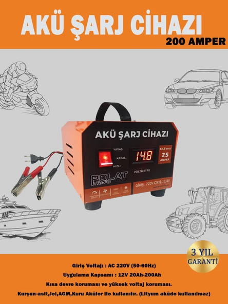 Polat 12 Volt 10-200 Amper Akü Şarj Cihazı