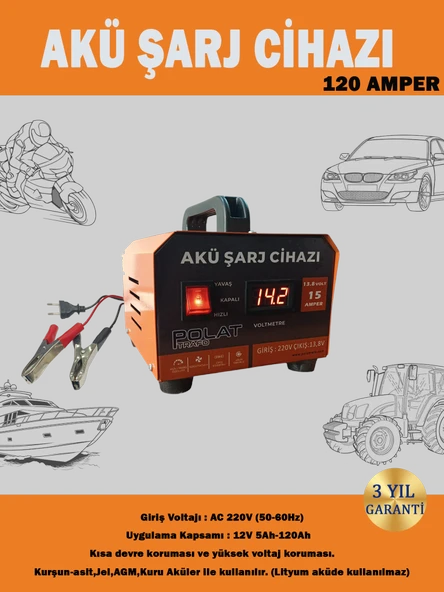 Polat 12 Volt 5-120 Amper Akü Şarj Cihazı