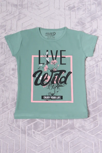 KIZ ÇOCUK TSHİRT LİVE WİLD BASKILI BİSİKLET YAKA F17 - 7