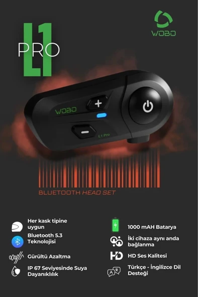WOBO L-1 PRO Tek Kişilik Motosiklet Kask Bluetooth Intercom Kulaklık Seti - 5