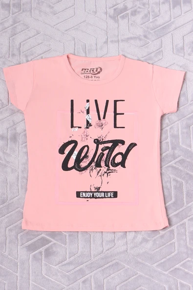 KIZ ÇOCUK TSHİRT LİVE WİLD BASKILI BİSİKLET YAKA F17 - 5