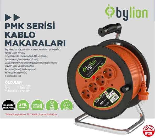 Bylion 3x2,5 TTR 50 metre kablolu Plastik Kablo Makarası - 4