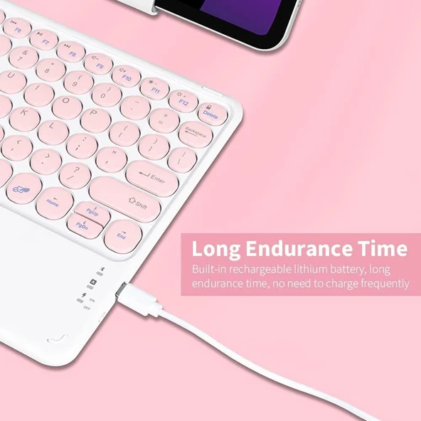 Ulefone Armor Pad 2 11" Uyumlu Kablosuz Bluetooth Şarjlı TouchPadli Klavye - Pembe - 4
