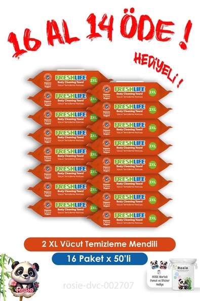 Freshlife 16 Al 14 Öde 2 XL Vücut Temizleme Havlusu 50'li - 1