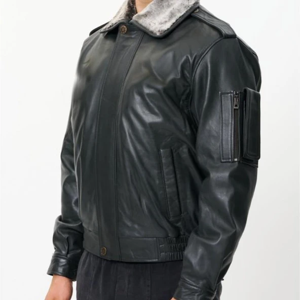 CAT3A Deri Pilot Montu Kül Siyahı YC no patch - 5