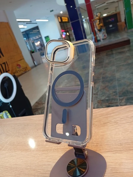 İPhone 15 Uyumlu Kamera Çerçevesi Stand Olabilen Kılıf MagSafe Özellikli Sararmaz Kapak - 4