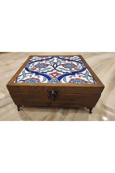 Mia92-çini Organizer - Takı-mücevher-ikramlık Kutusu Ahşap Çinili -çok Amaçlı (EL IŞÇİLİĞİ)22*22 Cm - 9