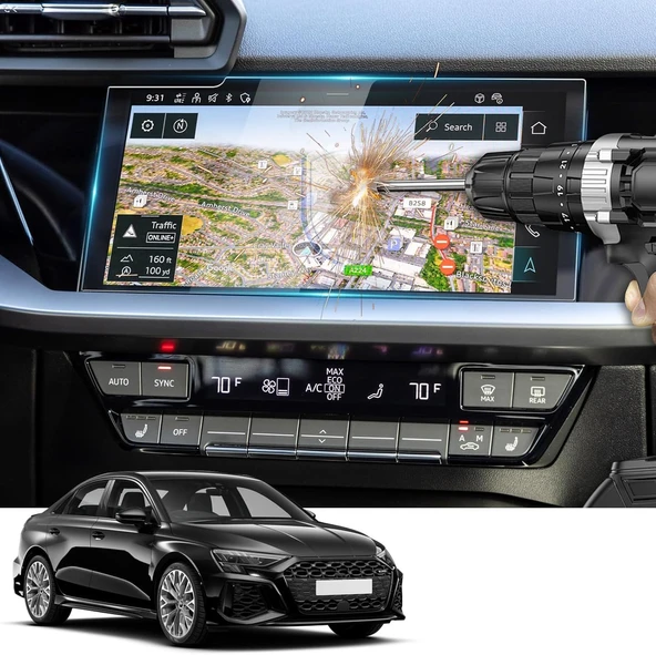 Audi A3 2021-2024 Model 10.1 inç Multimedya Navigasyon Uyumlu 9H Nano Ekran Koruyucu - 3