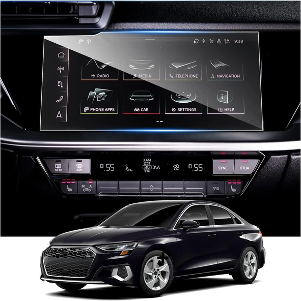 Audi A3 2021-2024 Model 10.1 inç Multimedya Navigasyon Uyumlu 9H Nano Ekran Koruyucu - 2
