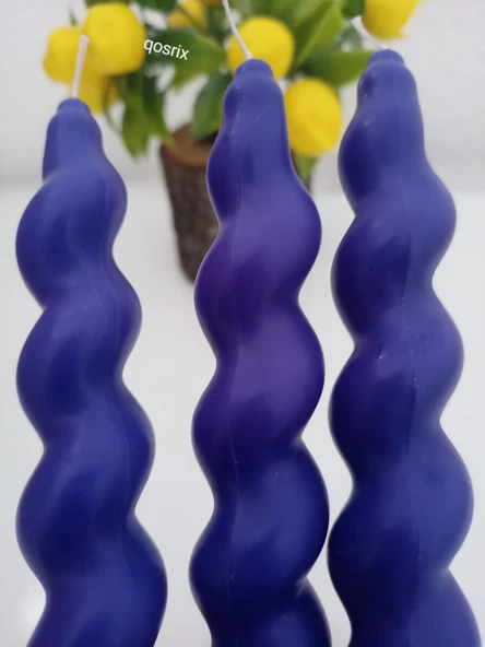 qosrix 3'lü Mor Renk Italyan Burgulu Şamdan Soya Mumu Doğal Kokulu Uzun Çubuk Konik Burgu Spiral Mum ürün görseli