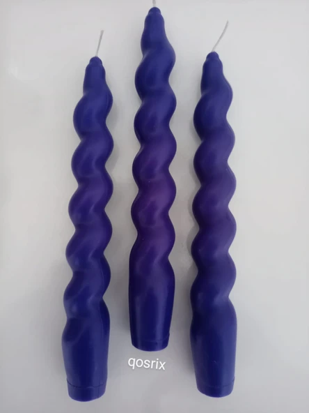 qosrix 3'lü Mor Renk Italyan Burgulu Şamdan Soya Mumu Doğal Kokulu Uzun Çubuk Konik Burgu Spiral Mum - Resim 2