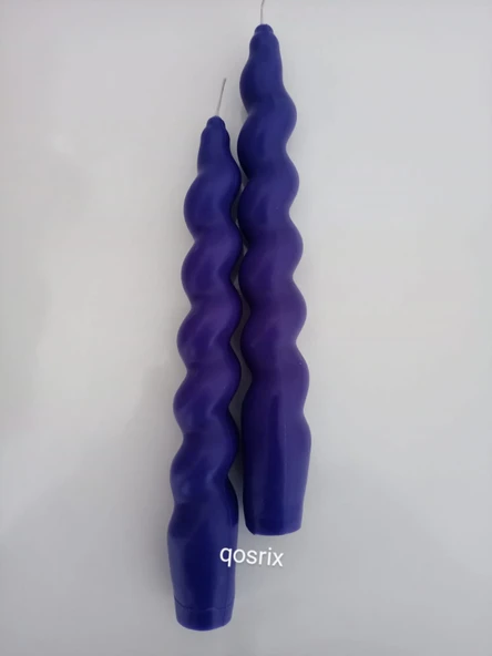 qosrix 2'li Mor Italyan Burgulu Şamdan Soya Mumu Doğal Kokulu Uzun Çubuk Konik Burgu Spiral Mum - 2