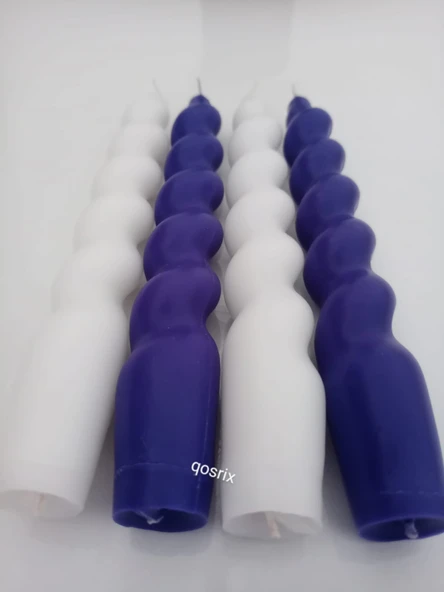 qosrix 4'lü Beyaz Mor Italyan Burgulu Şamdan Soya Mumu Doğal Kokulu Uzun Çubuk Konik Burgu Spiral Mum - 2