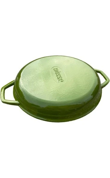 Hosse 28 cm Yuvarlak Demir Döküm Çift Kulplu Grill Tava - Yeşil - HS - 3