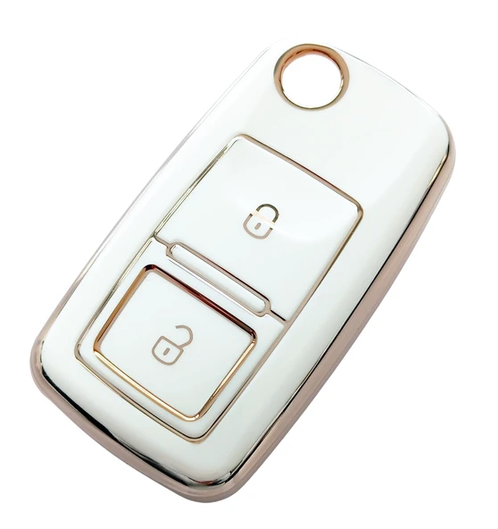 Golf Jetta Passat Leon Toledo Octavia Fabia Uyumlu Kumanda Anahtar Kılıfı Oto Anahtarlık Beyaz Gold - Resim 3