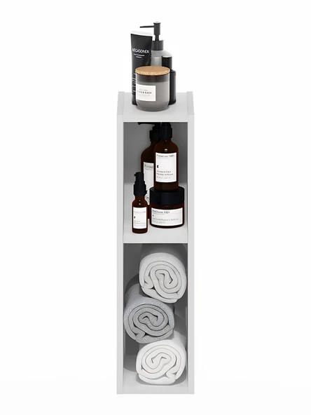 Banyo Raf Ünitesi,2 Katlı Banyo Düzenleyici Şampuanlık Havluluk Dolap,Organizer,Beyaz,AsudeHome - 2