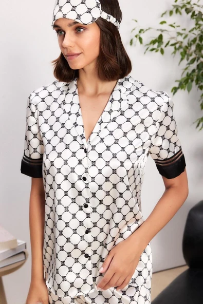 Pierre Cardin Saten Biyeli Kadın Pijama Şort Takımı - 1300 - 2
