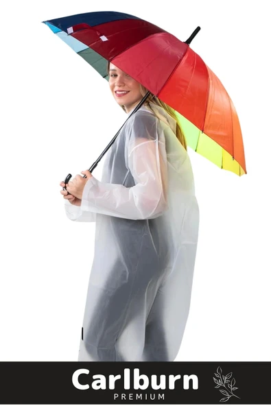 Premium Otomatik Mekanizma Baston Tip Rüzgar Korumalı Fiber 16 Telli Gökkuşağı Baston Şemsiye 55cm - 4