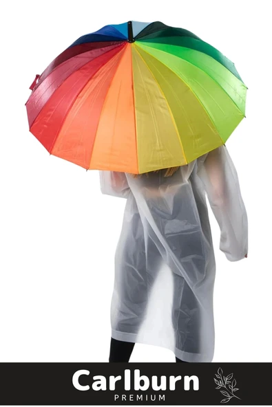 Premium Otomatik Mekanizma Baston Tip Rüzgar Korumalı Fiber 16 Telli Gökkuşağı Baston Şemsiye 55cm - 2