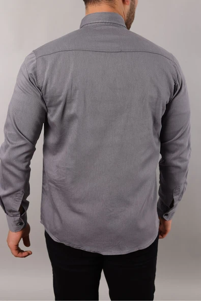 Yxc Slim Fit Erkek Dar Kesim Pamuklu Kot Gömlek GRİ - Resim 3